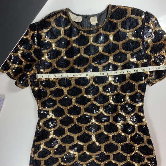 Lawrence Kazar VTG Black & Gold Sequin Cocktail Dress - Picture 3 of 5